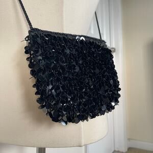 Vintage/Y2K Black Beaded Sequin Crossbody Bag